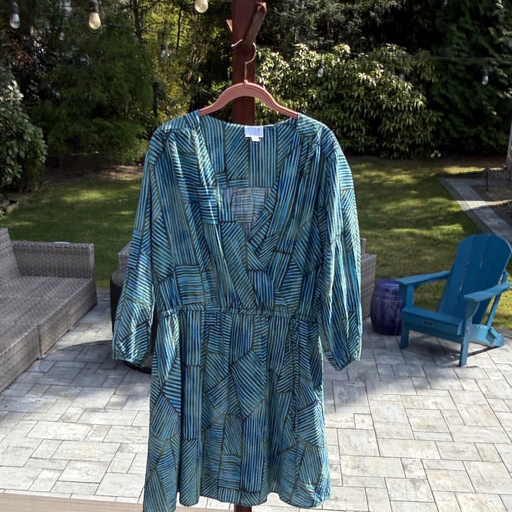 Time and Tru Teal and Navy Striped Midi Dress